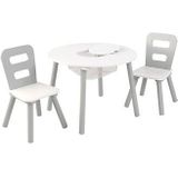 KidKraft Set met ronde opbergtafel en 2 stoelen - grijs en wit