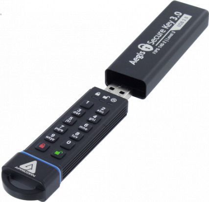 Apricorn - Aegis Secure Key 3.0 - USB-stick - Zwart - 30 GB - IP68 Waterdicht, 256-Bit AES Versleuteling