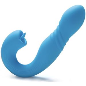 HoneyPlayBox - JOI Thrust 2 Druksensor App-bestuurde Stuwende G-spot Vibrator & Tong Clit Licker Blauw