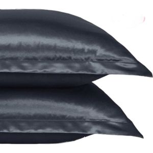 Beauty Silk - Kussenslopen - 60x70 - 2 stuks - Glans Satijn - Antraciet