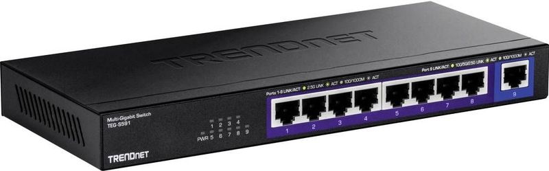 TRENDnet - TEG-S591 - Multi-gig-schakelaar - Zwart - 9-poorts met 8 x 2.5G RJ-45-poorten en 1 x 10G RJ-45-poort