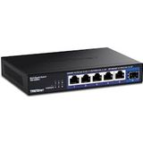 TRENDnet - TEG-S5061 - 2,5G Switch - Zwart - 6 Poorten, 10G SFP+ Poort, Schakelvermogen 45 Gbit/s, Wandmontage