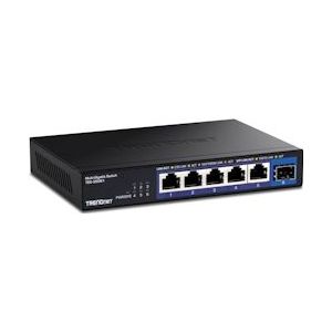 TRENDnet - TEG-S5061 - 2,5G Switch - Zwart - 6 Poorten, 10G SFP+ Poort, Schakelvermogen 45 Gbit/s, Wandmontage