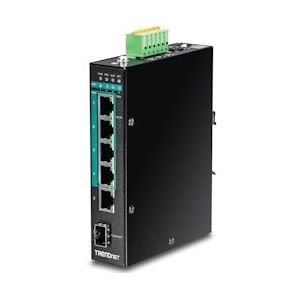 TRENDnet TI-PG541i 6-poorts Industriële Switch PoE+ Gigabit Layer 2 DIN-Rail - zwart TI-PG541i