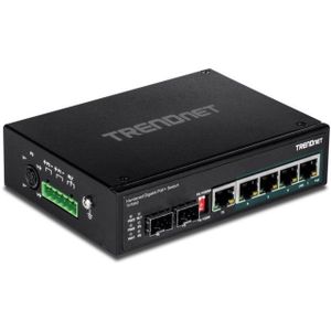 TRENDnet TI-PG62 6-poorts Gigabit Switch PoE+ DIN-Rail Industrieel - zwart TI-PG62