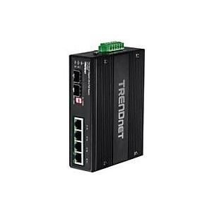 TRENDnet TI-UPG62 6-poorts Gigabit industrieel versterkt 10/100/1000 Mbps Ultra PoE Switch DIN UPoE IP30, DIN-rail en wandbeugels