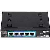 TRENDnet TPE-P521ES EdgeSmart Gigabit PoE 5-poorts switch met PoE-doorgang, 18 W PoE-budget, 10 Gbps schakelcapaciteit, beheerde schakelaar, wandmontage, zwart