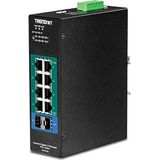Trendnet - TI-PG102i - Netwerkschakelaar - Zwart - 10 Poorten, 240 Watt PoE+, IP30 Behuizing