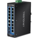 TRENDnet - TI-G162 - DIN-Rail Switch - Zwart - 16 Gigabit-poorten, 2 SFP-slots, IP30, -40° - 75°C