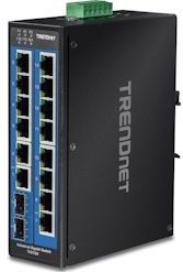 TRENDnet - TI-G162 - DIN-Rail Switch - Zwart - 16 Gigabit-poorten, 2 SFP-slots, IP30, -40° - 75°C
