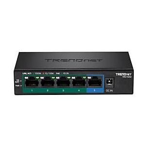 TRENDnet TPE-TG52 5-Port-Gigabit-PoE+-Switch, 32 W PoE-Leistungsbudget, 10 Gbit/s Schaltkapazität, IEEE 802.1p QoS, DSCP-Pass-Through-Unterstützung, Lüfterlos, Wandmontage, Schwarz