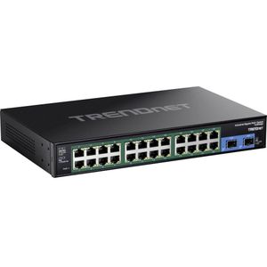 Trendnet - 26-Poorts Geharde Industriële Gigabit PoE Rackmount Switch - Zwart - 24 Gigabit PoE+ Poorten
