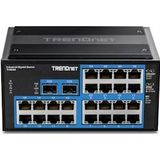 Trendnet - 26-Poorts Geharde Industriële Gigabit DIN-Rail Switch - Zwart - 24 Gigabit RJ45-poorten en 2 Gigabit SFP-aansluitingen