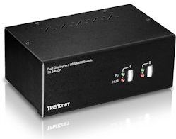 TRENDnet TK-240DP 2-poorts DisplayPort KVM-switch met twee monitoren en audio, 2-poorts USB 2.0-hub, 4K UHD-resoluties tot 3840x2160, aansluiting van twee DisplayPort-monitoren