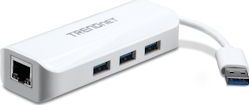 Trendnet - TU3-ETGH3 - USB Hub - Zwart - USB 3.0 naar Gigabit-adapter met 3 USB 3.0-poorten