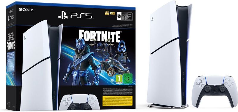 Sony Playstation 5 Slim Digital-Edition Fortnite Cobalt Star Bundle, weiß