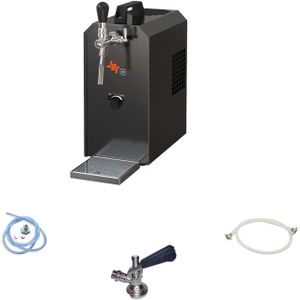 Komplett Set - Zapfanlage, Bierzapfanlage JET 30K Bierkoffer mit Luftpumpe Durchlaufkühler 1-leitig Trockenkühler, bis zu 35 Liter/h, Zapfkopf:Köpi