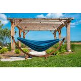 Vivere Double Katoenen Hangmat met Massief Houten Standaard - Blue Lagoon