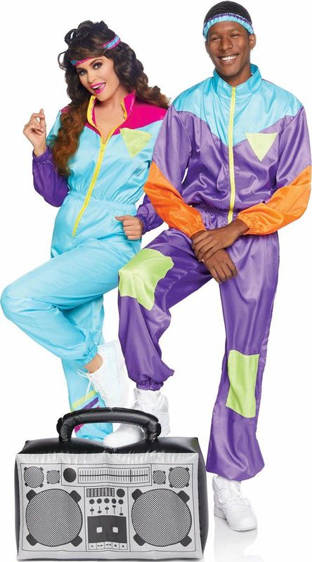 Leg Avenue - Jaren 80 Skipak - Multicolor - Dunne Stof - Inclusief Hoofdband