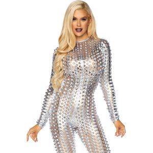 Laser cut metallic catsuit