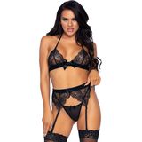 LEG AVENUE THREE PIECES SET TOP, GARTER BELT EN G-STRING L