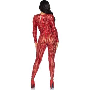 Laser Cut Metallic Catsuit (Rood)