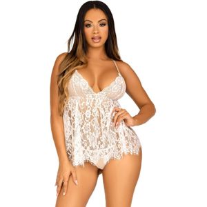 Leg Avenue - Babydoll - Wit - 2-delig - Gebloemd Kant met String