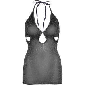Leg Avenue - Rhinestone Halter Dress - Zilver - Transparant - Strass-steentjes
