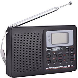 Tihebeyan Radio FM/AM/SW/LW/TV-ontvanger, radio met klok en alarmfunctie, ondersteunt Micro USB-aansluiting, Type 2
