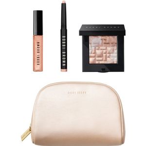 Bobbi Brown Makeup Wangen Geschenkset Highlighting Powder in Pink Glow 8 g + Long-Wear Cream Shadow Stick in Golden Pink 1.6 g + Deluxe Mini Crushed Oil-Infused Gloss Shimmer in Bellini 4 g + Make-up tasje