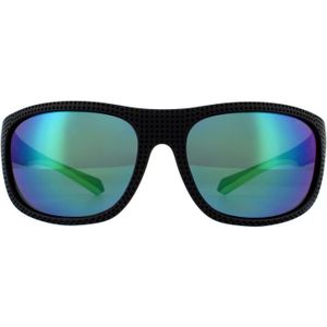 Polaroid Sport Wrap Heren Zwart Groen Green Green Mirror Polariseerde zonnebril | Sunglasses