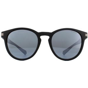 Polaroid ronde heren mat zwart zilveren spiegel gepolariseerde zonnebril | Sunglasses