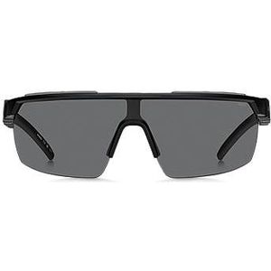 Zwarte zonnebril in maskerstijl met 3D-logo op de pootjes