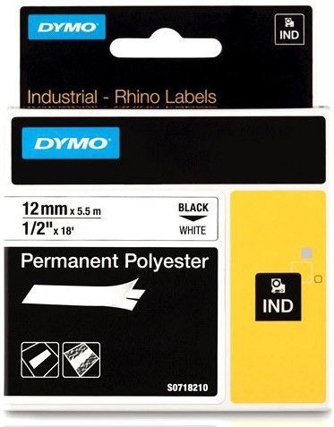 Dymo - S0718210 - Tape - Zwart op Wit - 12 mm - Permanent Polyester
