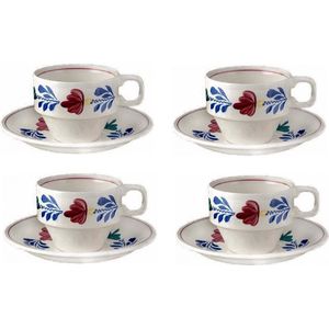 Een Set Van Zes Kopjes En Schoteltjes In Blauwgeglazuurd Porselein Met Vergulde Accenten Onderaan Gemerkt Jlmenau Graf Von Henneberg Porzellan 1777 Licht Letsel Aan De Rand Van E