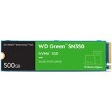 WD Green SN350 500 GB M.2 NVMe SSD, met een leessnelheid van 2400 MB/s en een schrijfsnelheid van 1500 MB/s