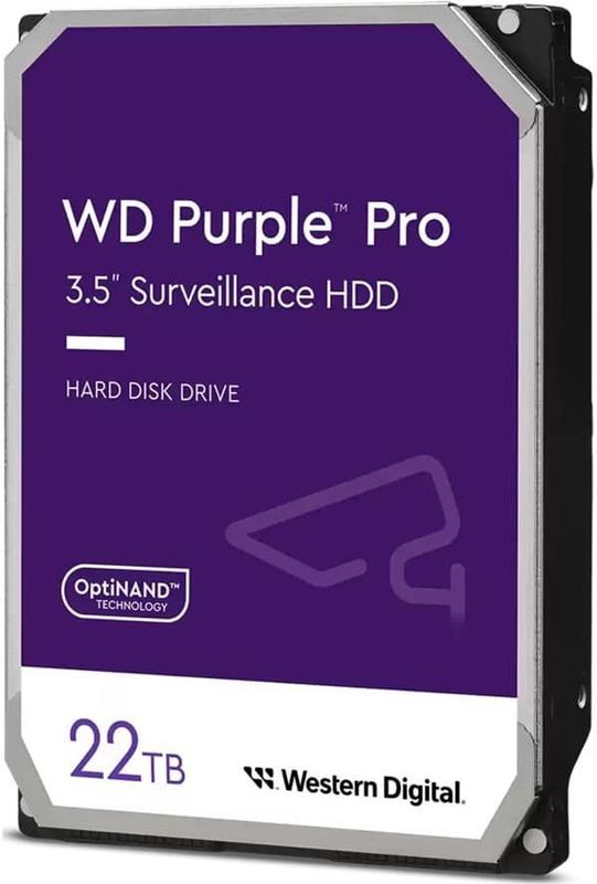 Western Digital Purple Pro 22TB Smart Video 3,5"" interne harde schijf -AllFrame-technologie - 550 TB/jaar, 512 MB cache, 7.200 rpm,