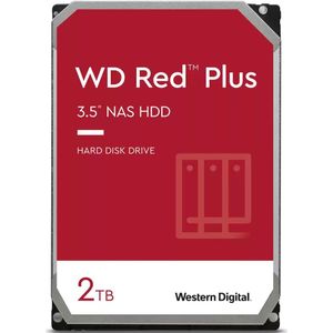 WD Red Plus 2 TB interne harde schijf 3,5 inch NAS, 5400 rpm-klasse, SATA 6 GB/s, CMR, 64 MB cache, 3 jaar garantie