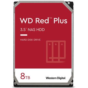 WD Red Plus NAS interne harde schijf 8 TB (3,5 inch, werkbelastingssnelheid 180 TB/jaar, 5.640 rpm, 256 MB cache, 215 MB/s overdrachtssnelheid, NASware-firmware voor compatibiliteit, 8 Bays) rood