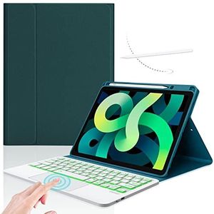 Toetsenbord BT 5.0 Touchpad voor iPad Air 4 10.9 2020, afdekking voor iPad Pro 11 2021/2020 /2018 3a/2a/1e generatie afneembaar, verlicht, QWERTY Vicoogo (10.9, Vicoogo groen)