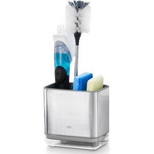 Godboat Sponshouder voor gootsteen, sponshouder zonder boren, gootsteenhouder voor een ruimtebesparende maat, 304 roestvrijstalen sponshouder met verwijderbare plastic druppelpan (zwart
