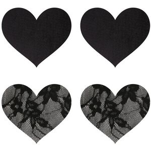 Peekaboo Nipple Cover Pasties PEEKABOO PASTIES SATIN AND LACE HEARTS Zwart