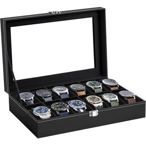 Uten Luxe HorlogeBox Horlogedoos Heren & Dames Sieradendoos 12 Vakken Zwart Grijs 593117034