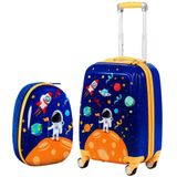 COSTWAY Kindergepaeck Kindertrolley, Kinderkoffer mit Rucksack, Reisekoffer Jungen, Handgepaeck Reisegepaeck Blau