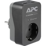 APC Surge Protector - PME1WU2B-GR - stekkeradapter met overspanningsbeveiliging (1 stekker Schuko, 2 USB-oplaaduitgangen, zwart)