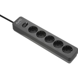 APC Surge Protector - PME5B-GR - Stekkerdoos met overspanningsbeveiliging (5 geaarde stopcontacten, schakelbaar, voor pc, tv enz. - kleur: zwart)