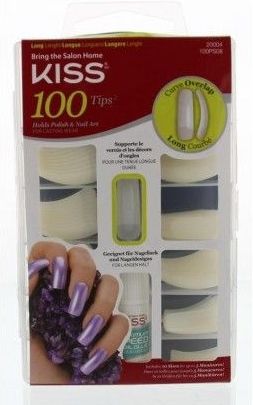 Kiss Gellak 100 Nageltips and Lijm - Kunstnagels - 100 stuks - Nepnagels - Doorzichtig - Curve overlap