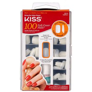 Kiss Gellak 100 Full Cover Nails - Kunstnagels - 100 stuks - Nepnagels - Doorzichtig - Vierkant