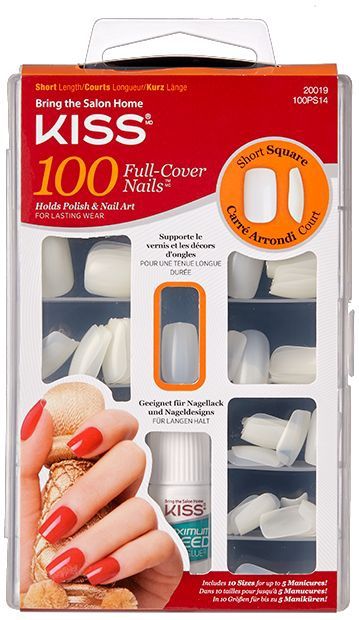 Kiss Gellak 100 Full Cover Nails - Kunstnagels - 100 stuks - Nepnagels - Doorzichtig - Vierkant