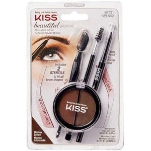 Kiss Wenkbrauwkit Beautiful Brow Kit - 4 stencils + trimmesje - 2 wenkbrauwkleuren - Brush